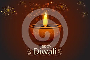 Decorated diya for Happy Diwali holiday Hindu festival of India background