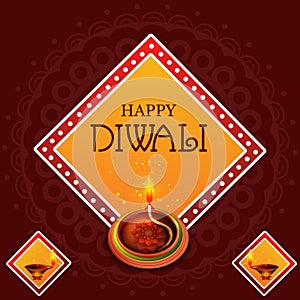 Decorated diya for Happy Diwali holiday Hindu festival of India background