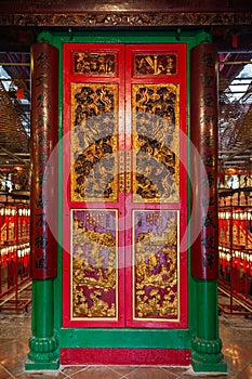 Decorated door at the Man Mo Temple in Hong Kong