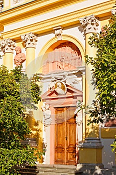 A decorated door of Wilanow Palace in Warsaw, Poland