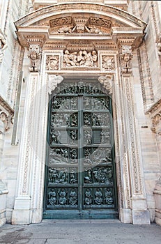 Decorated doors of Milan Cathedral. (Duomo di Milano)