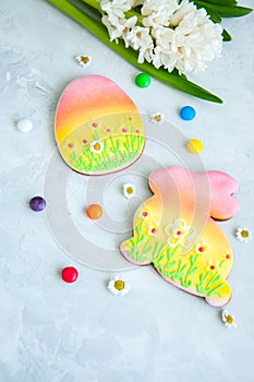 Decorated Easter Bunny and Egg Cookies