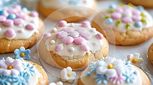 Decorated Easter Cookies on a Wooden Table