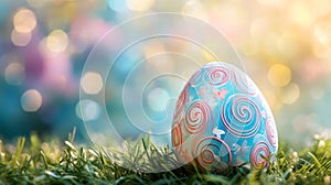 Decorated Easter Egg Rests In Spring Grass