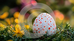 Decorated Easter Egg Rests In Springtime Grass