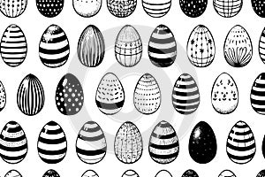 Decorated Easter Eggs Seamless Pattern Black and White