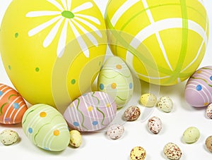 Decorated Easter eggs on white background