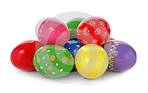 Decorated Easter eggs on white background.