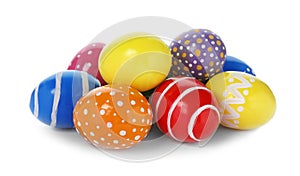 Decorated Easter eggs on white background