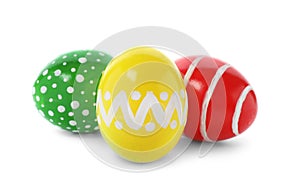 Decorated Easter eggs on white background