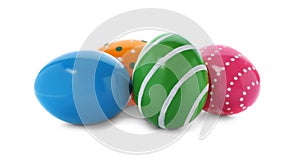 Decorated Easter eggs on white background