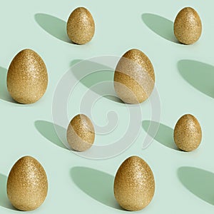 Decorated Easter golden eggs. Happy Easter seamless pattern.