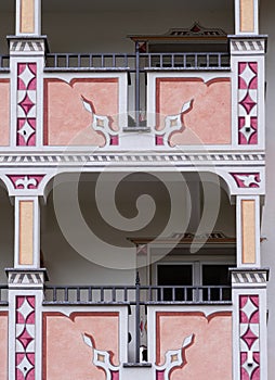 Decorated facade with balconies in Samnaun