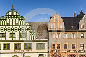 Decorated facade of the tourist information in Weimar