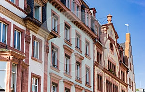 Decorated facades of old houses in on the market square of Mainz