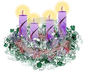 Decorated floral Advent wreath with four advent candles