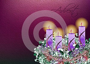 Decorated floral Advent wreath with four advent candles illustr