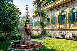 Decorated fountain with a boy in Pecs hungary