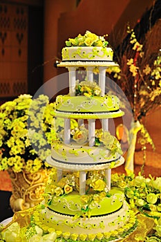 Decorated four tiered wedding cake
