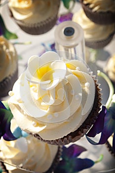 Decorated Frosted Cupcake with Sugar Flower