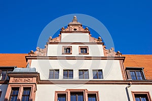 Decorated gable on a historic house in Magdeburg