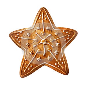 Decorated Gingerbread Star Cookie Isolated on White Background