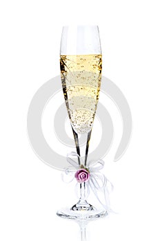 Decorated Glass of champagne isolated on white background