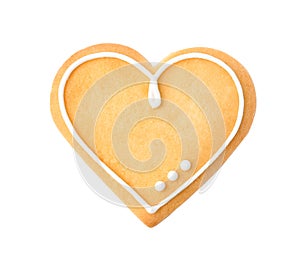 Decorated heart shaped cookie on white background