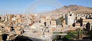 The decorated houses of old Sana on Yemen photo