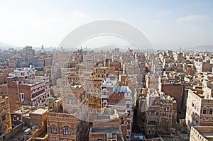 Decorated houses, palaces, minarets, Sana'a, Yemen photo