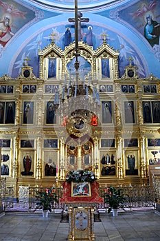 Decorated Iconostasis and the Venerated icon at Easter - Transfiguration Church in village Radonezh