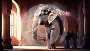 Decorated Indian elephant. Beautiful Elephant in tattoos and drawings. Generative AI
