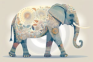 Decorated Indian elephant. Beautiful Elephant in tattoos and drawings. Illustration. Generative AI
