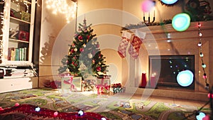 Decorated living room on Christmas night