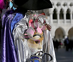 Decorated mask of carnival for sale in a stand