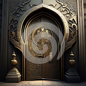 Decorated mosque doors. Mosque as a place of prayer for Muslims