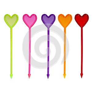 Decorated with multi-colored transparent cocktail sticks in the shape of hearts