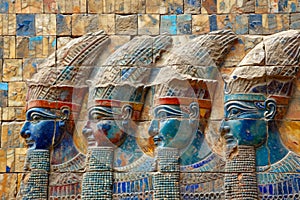 Decorated Old wall painted with Assyrian queens. Generate ai photo