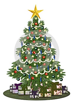 Decorated oldstyle christmastree with gifts