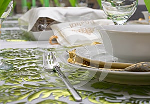 Decorated Passover Seder table in Tel Aviv, Israel