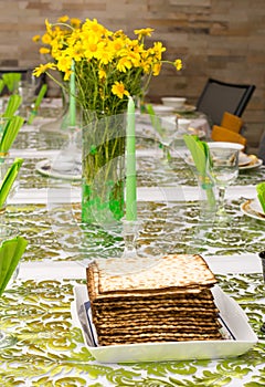 Decorated Passover Seder table in Tel Aviv, Israel