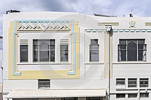 Decorated picturesque 30`s Deco building facade, Napier, New Zealand