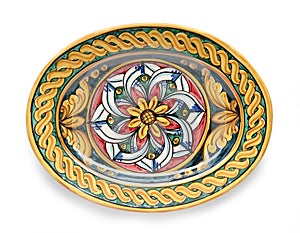 Decorated Plate Italian Ceramic from Caltagirone, Sicily isolated