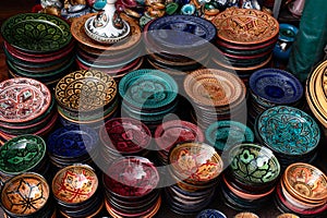 Decorated plates and traditional morocco souvenirs