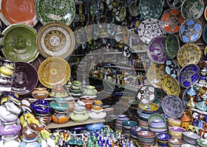 Decorated plates and traditional morocco souvenirs