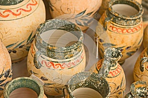 Decorated pots on sale in Crete.