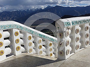 Decorated railing of a Stupa of Leh in ladakh, India.