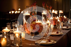 Decorated reception party dinner table