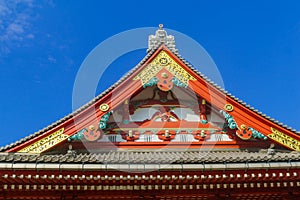 Decorated roof in the Senso-ji temple compound, Asakusa, Tokyo