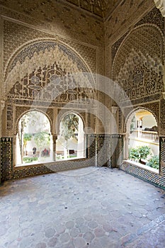Decorated room inside Nasrid Palace in the complex of the Alhambra, Granada